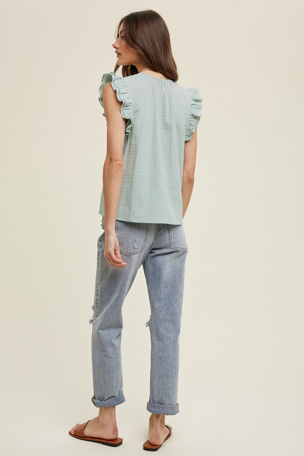 Caledon Blouse with Short Flutter Sleeves-Dusty Sage