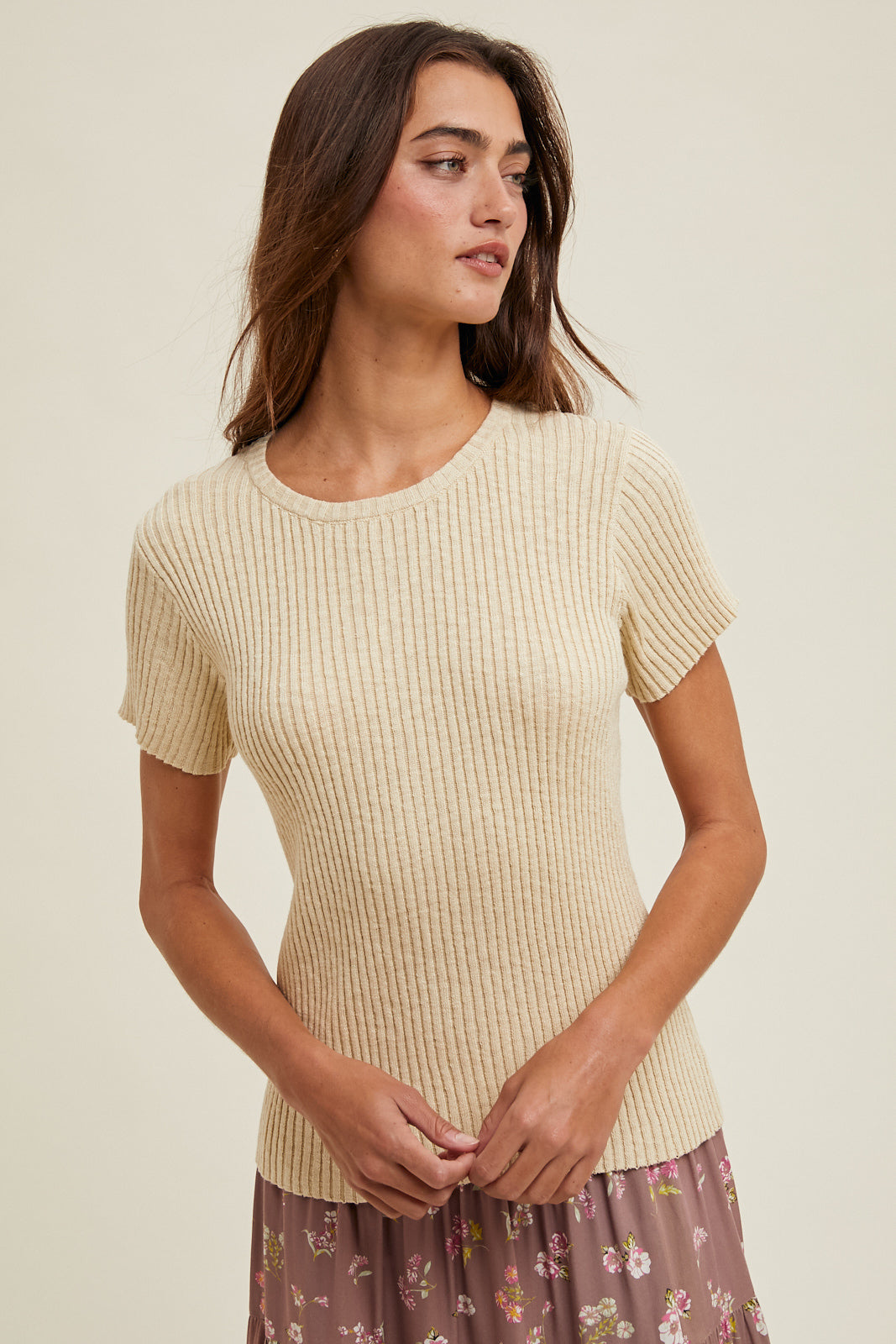 Ellie Ribbed Top-Oatmilk