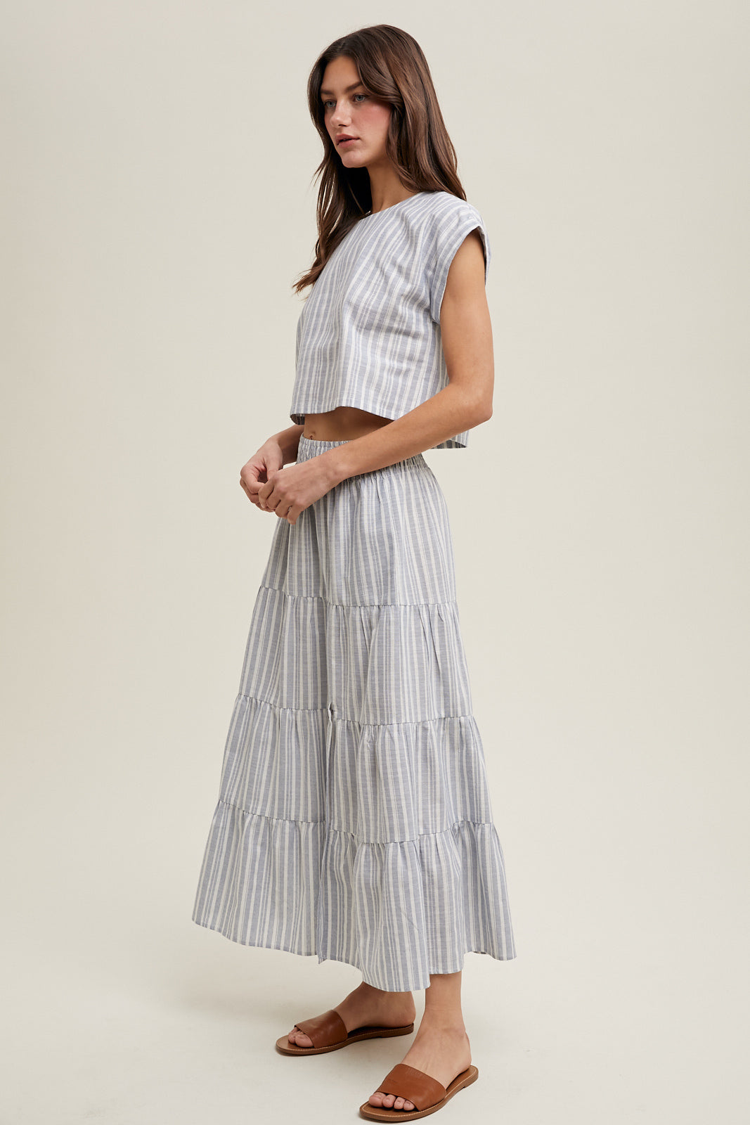 Cairo STRIPED RELAXED CROP TOP AND SKIRT SET-Taupe