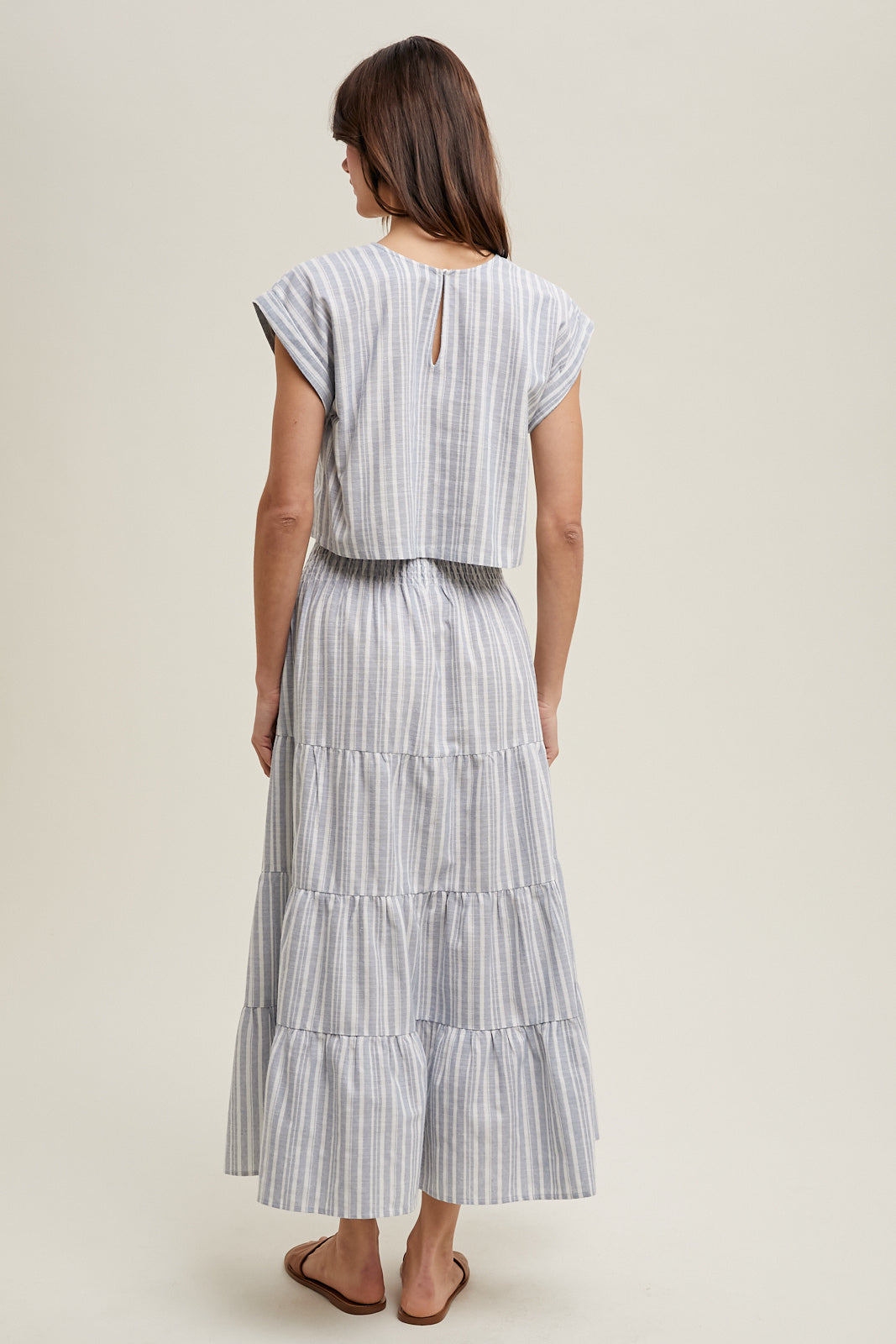 Cairo STRIPED RELAXED CROP TOP AND SKIRT SET-Taupe