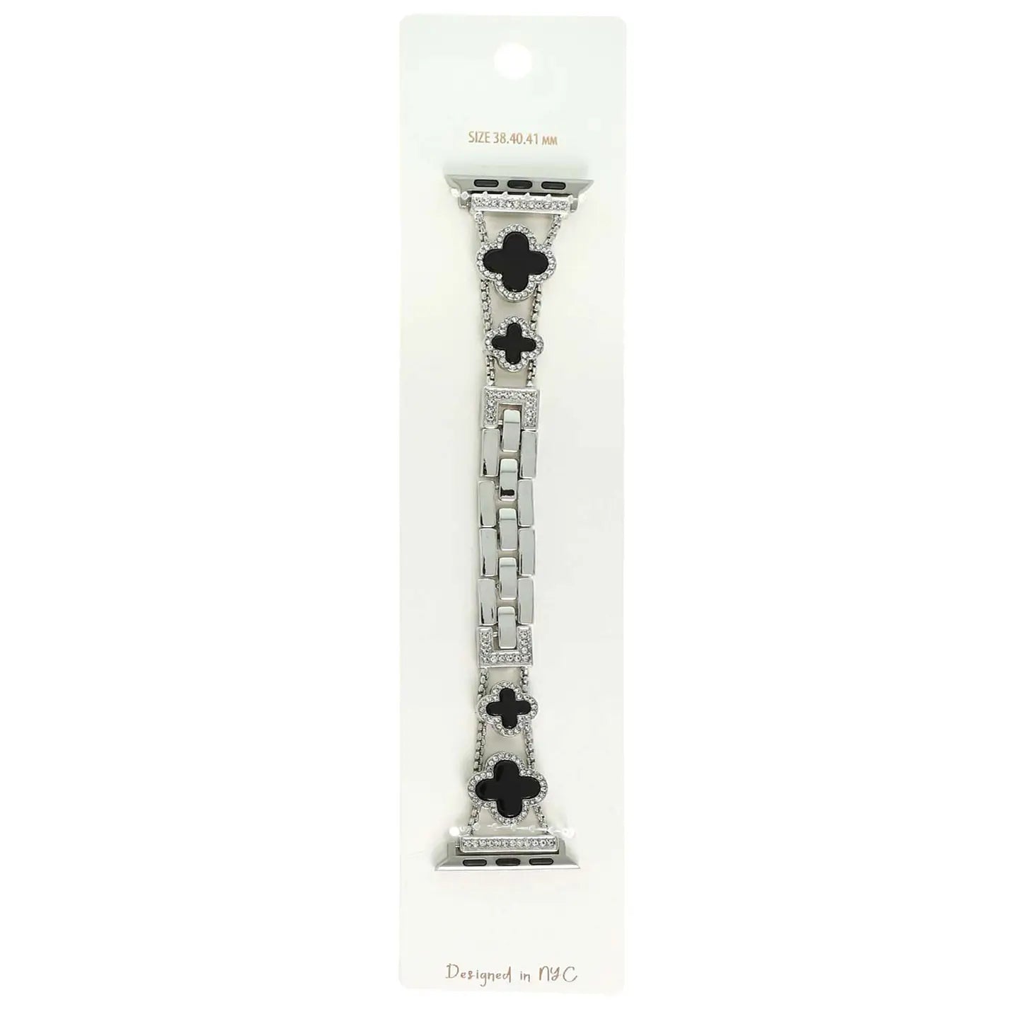 Quatrefoil Rhinestone Pave Apple Watch Chain Band-Black
