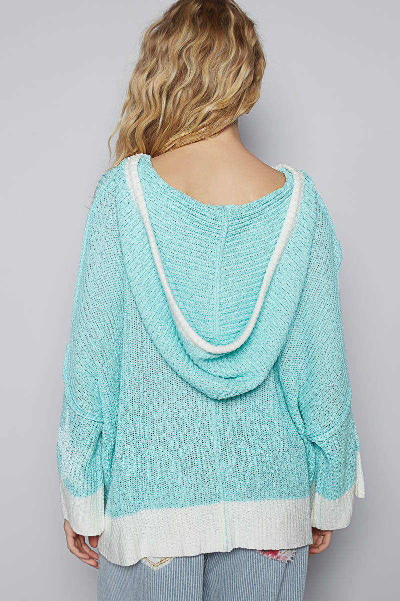 Slouchy Stars Hoodie-Aqua/Cream