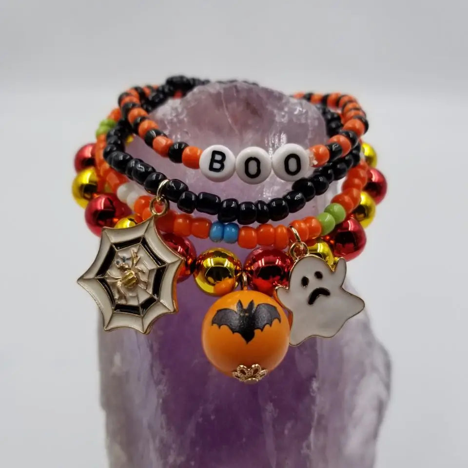 Boo Ghost and Bat Halloween Bracelet - Set of 4