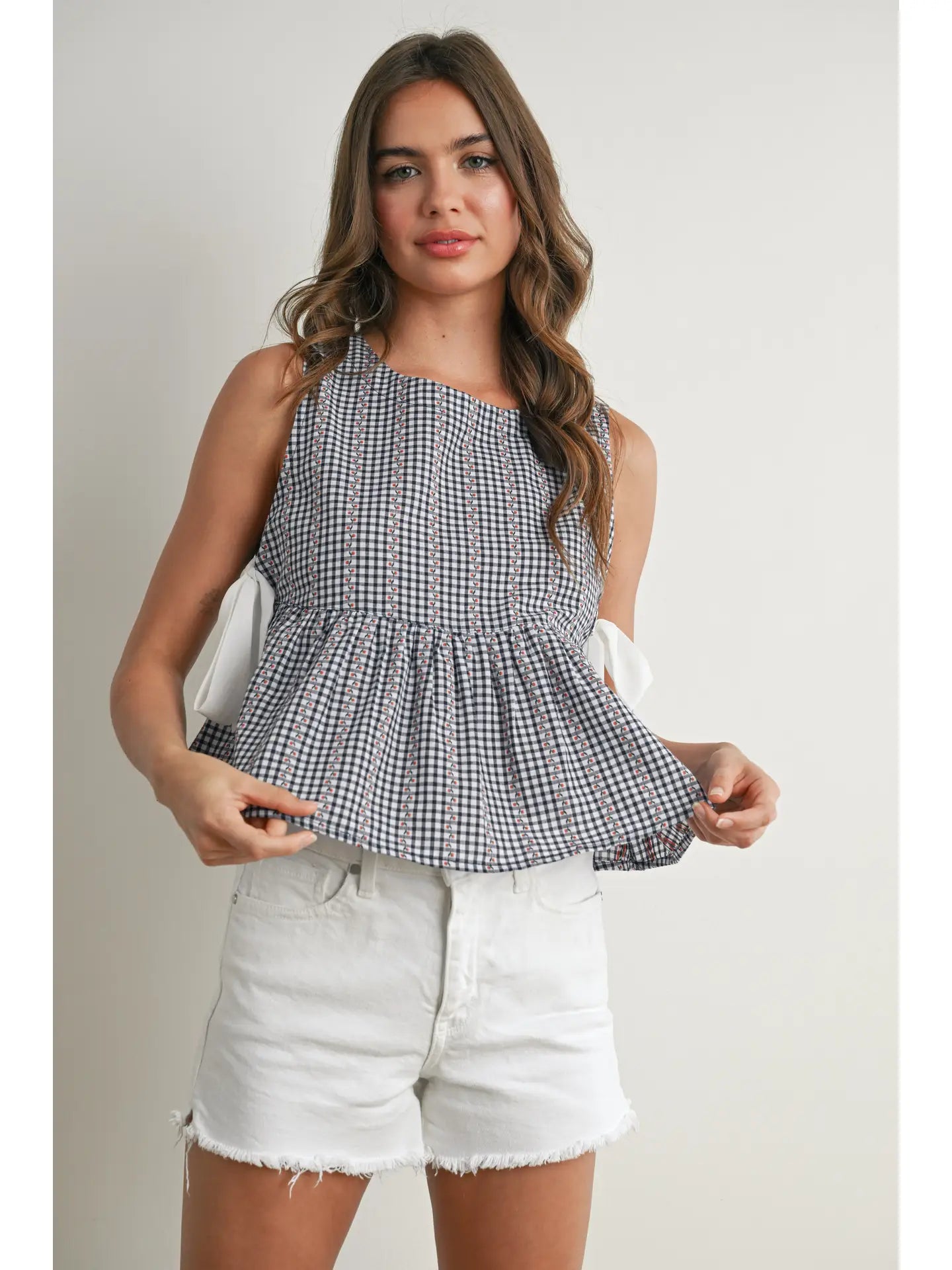Sky Meadow Peplum Top -Navy/Ivory