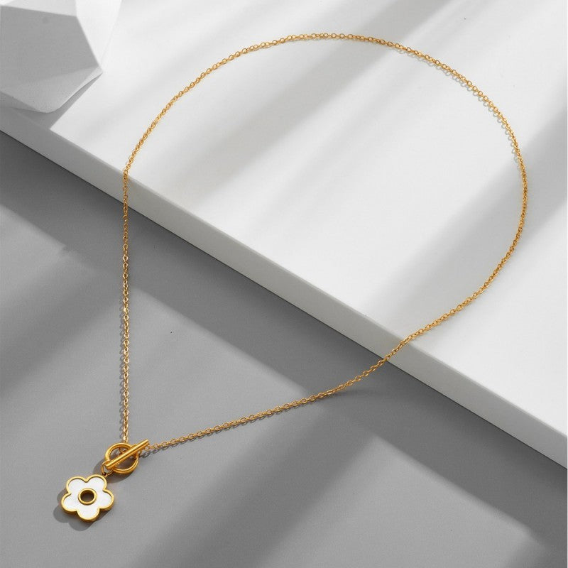 Stainless Steel Tarnishfree Flower Toggle Necklace-Gold