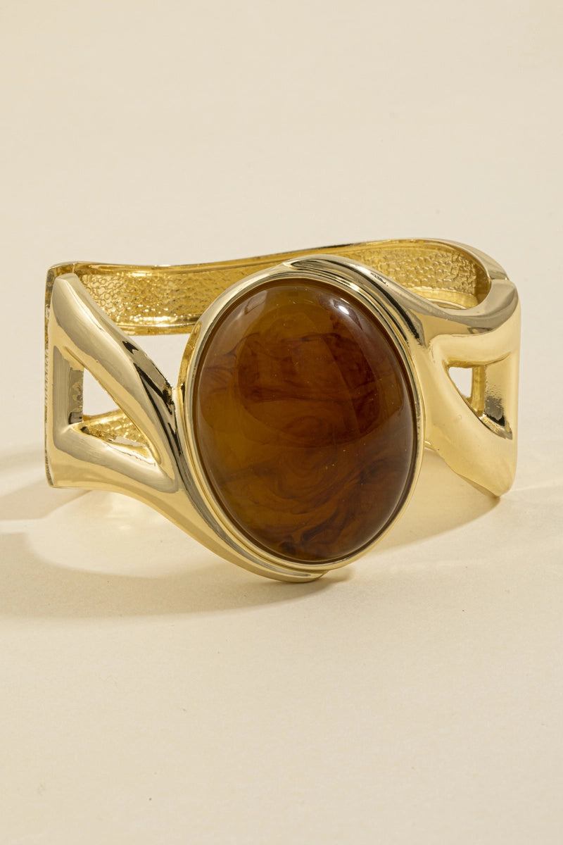 Oval Cabochon Loop Cuff Bracelet-Amber