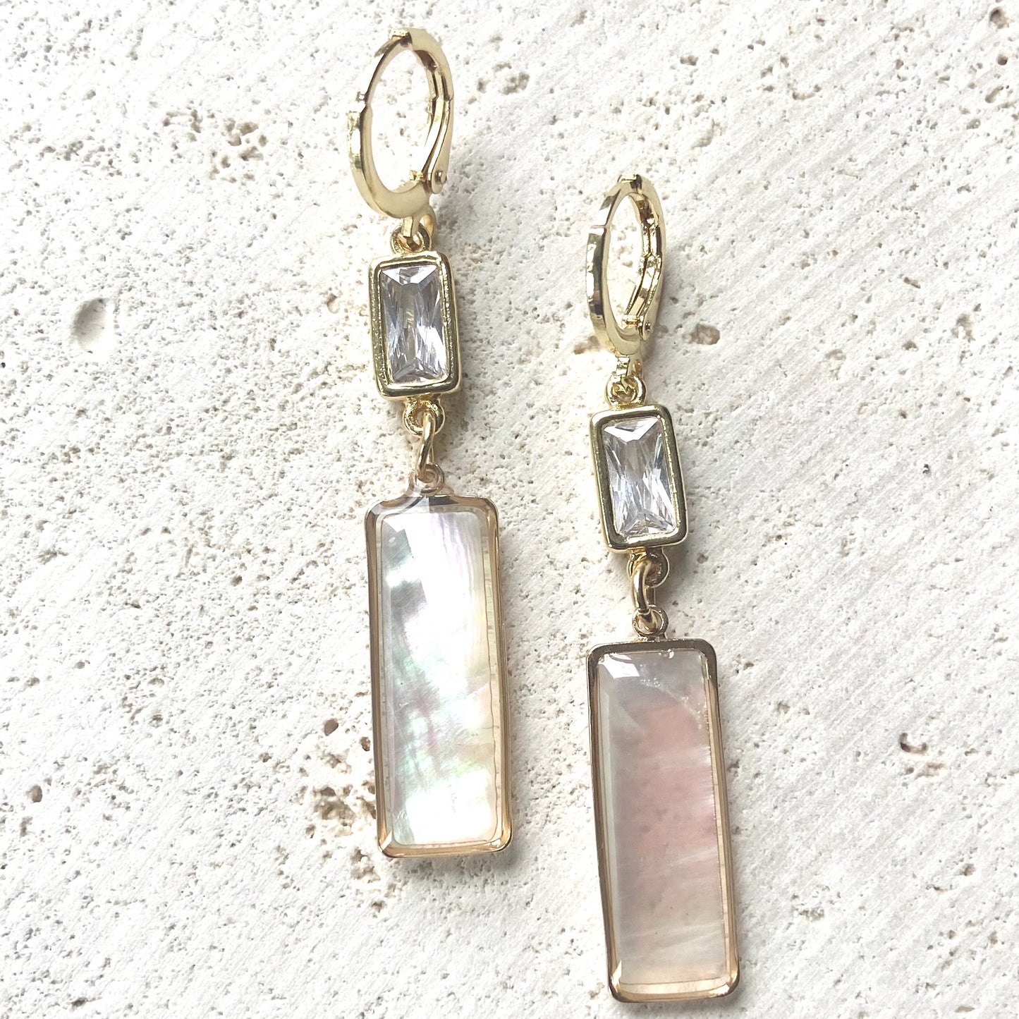 Pearl Shell Earrings Iridescent Crystal