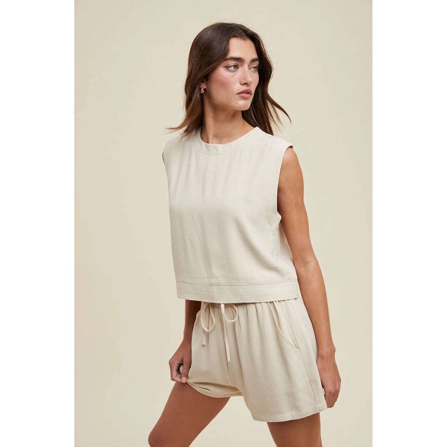 Quinn Linen Tank and Shorts Set-Brick