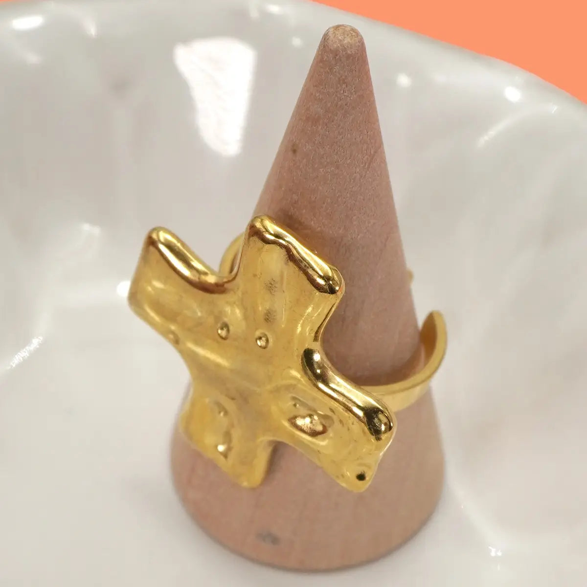 8K Stainless Steel Tarnish Free Cross Ring-Cross