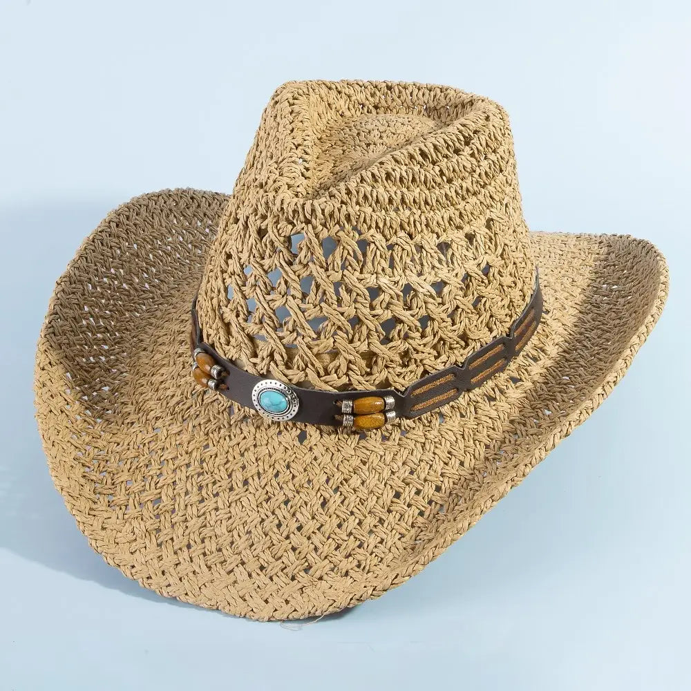 Straw Weave Leather Strap Cowboy Hat