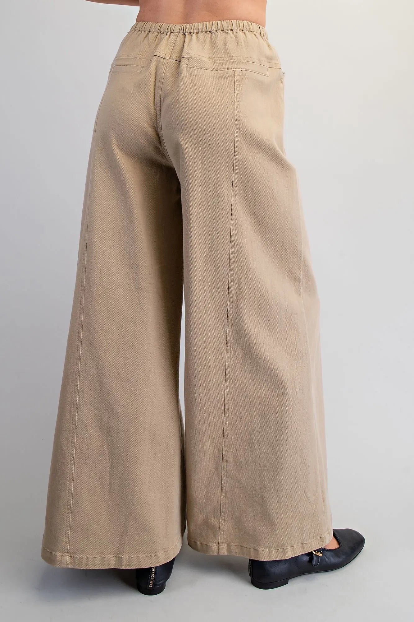 Tawny Mineral Washed Waist Tie Wide Leg Pants-Taupe