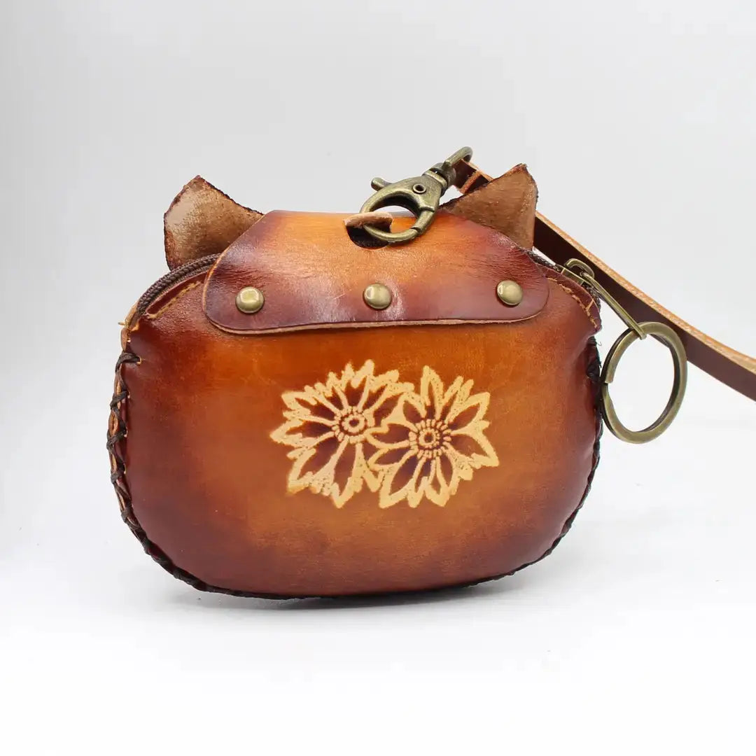 Fox Leather Coin Purse Brown or Orange