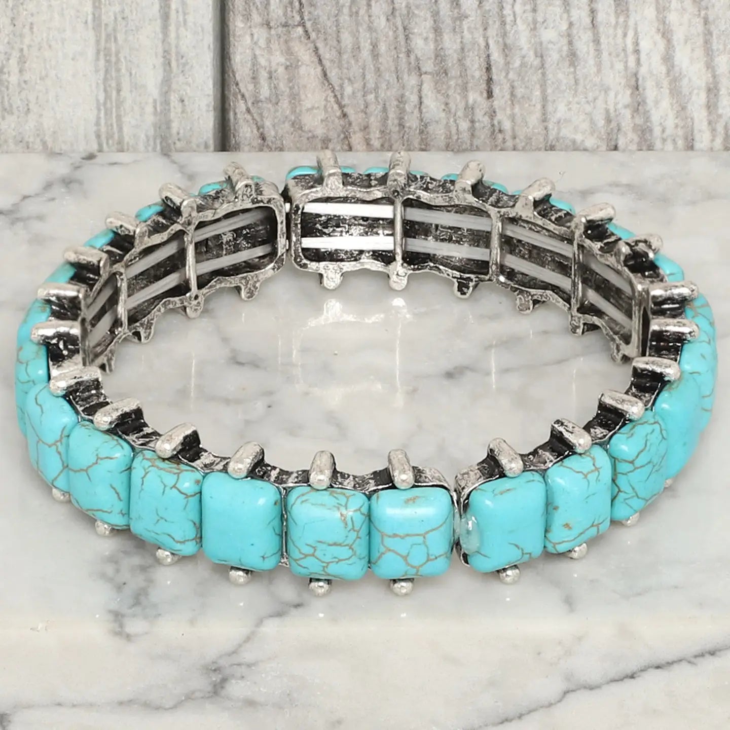 Western Square Cut Turquoise Stretch Bracelet