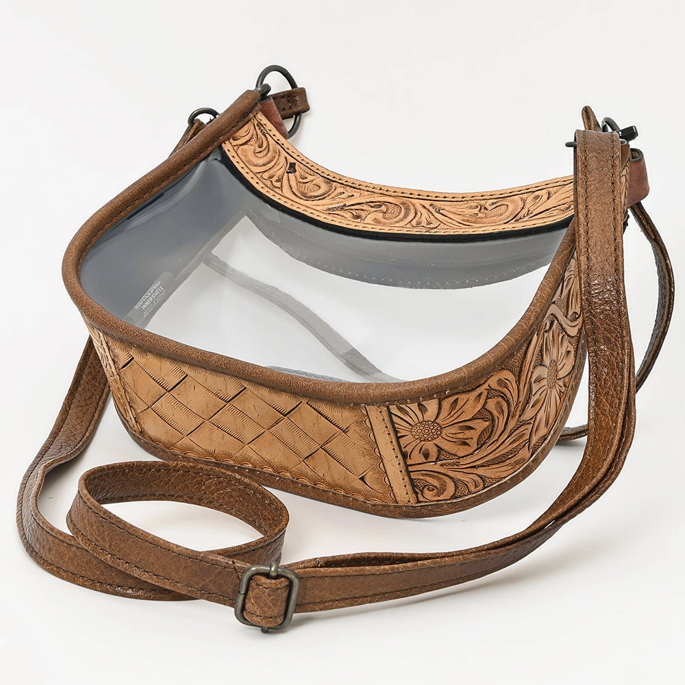 Western Leather Clear Bag with Hand Tooled Accents
