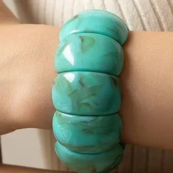 Color-Block Acrylic Stretch Cord Bracelet-Turquoise