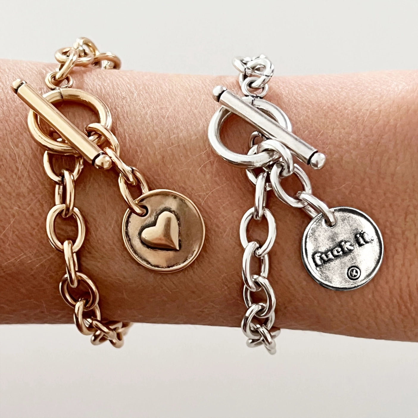 Circle Pendant Chain Bracelet- Gold F**K IT