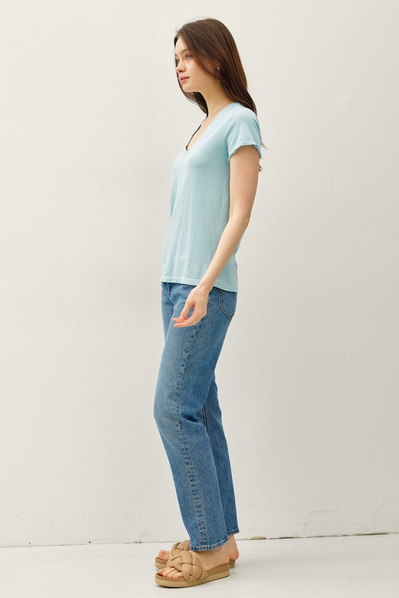 ULTRA SOFT V-NECK BASIC TEE-Retro Blue
