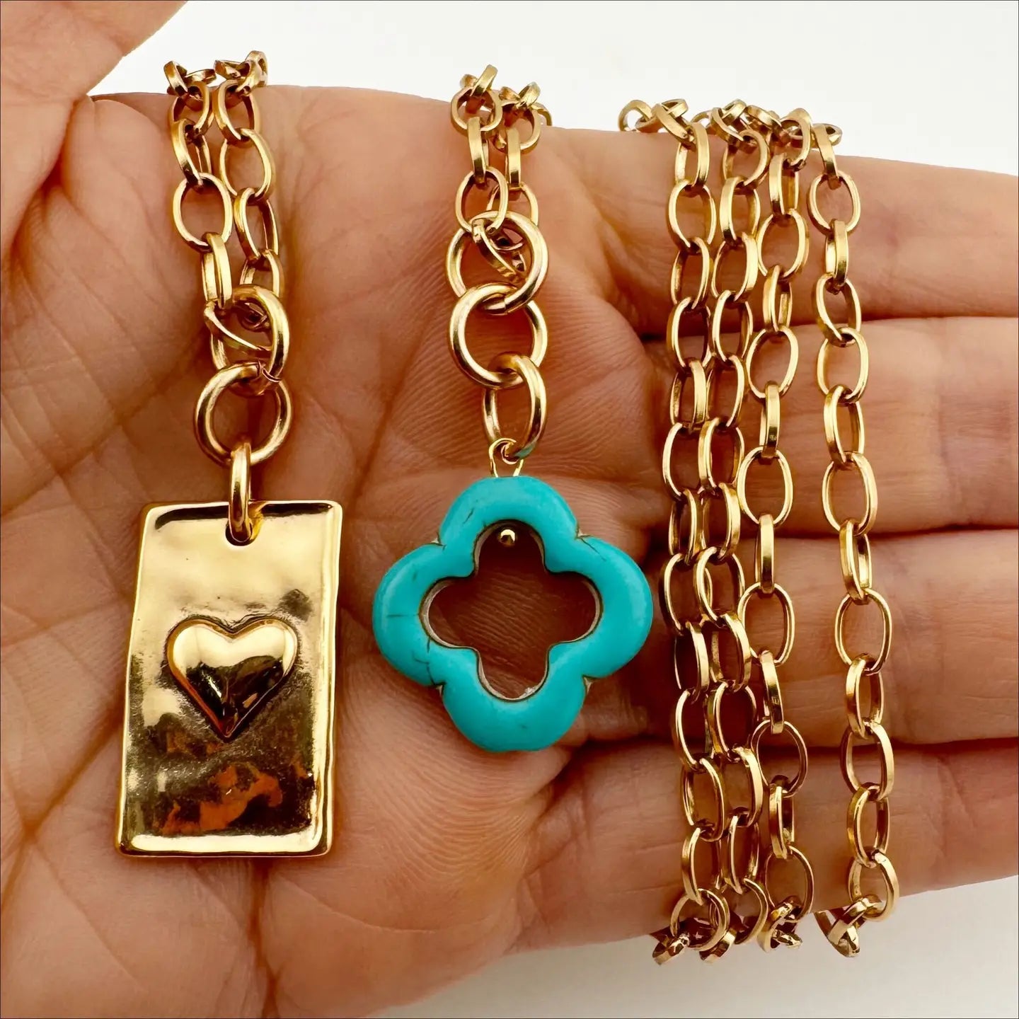 "Remember Who the F**k You Are" Original Lite Necklace Gold, Howlite Clover