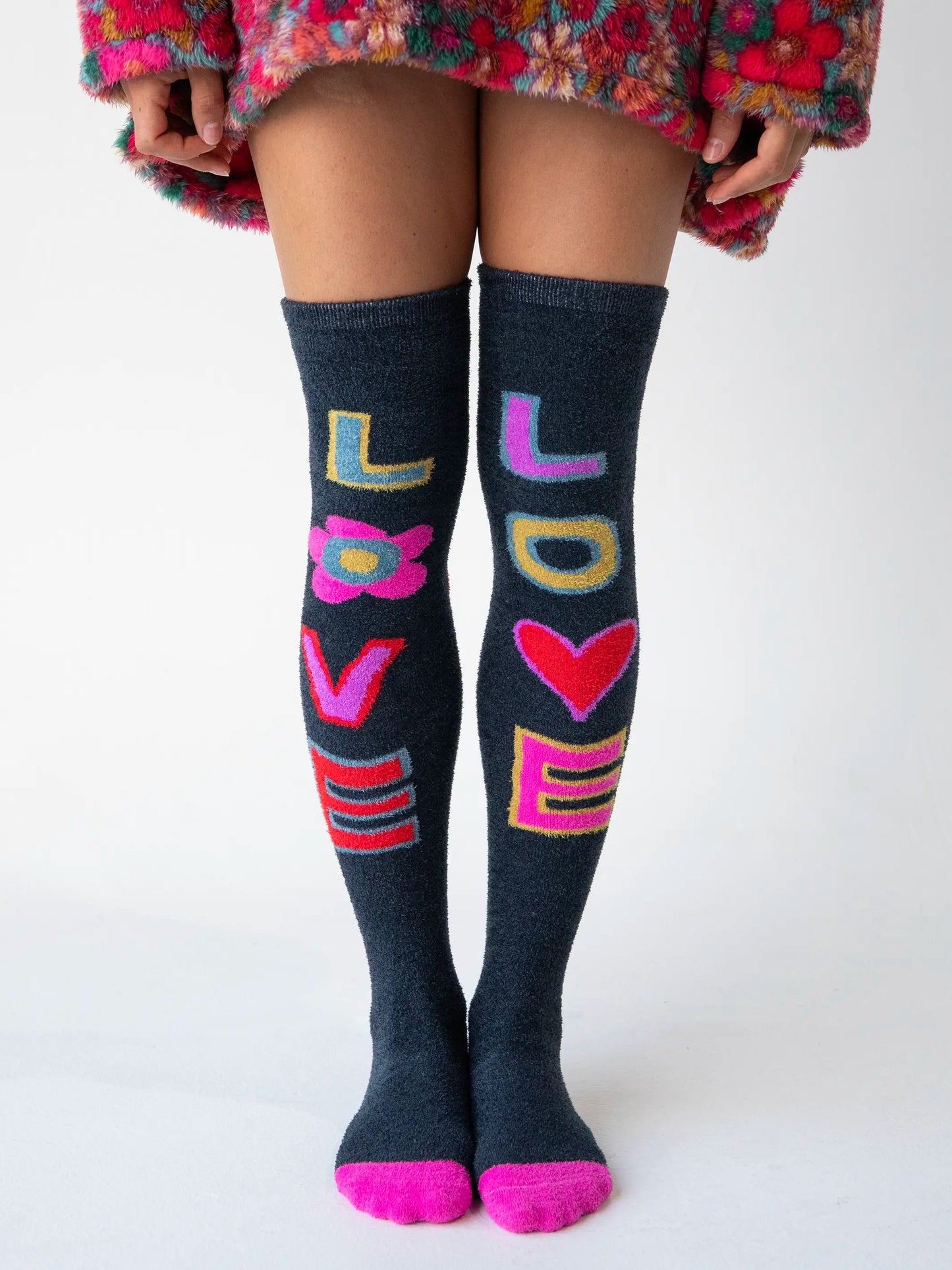 Over The Knee Cozy Socks Navy Love
