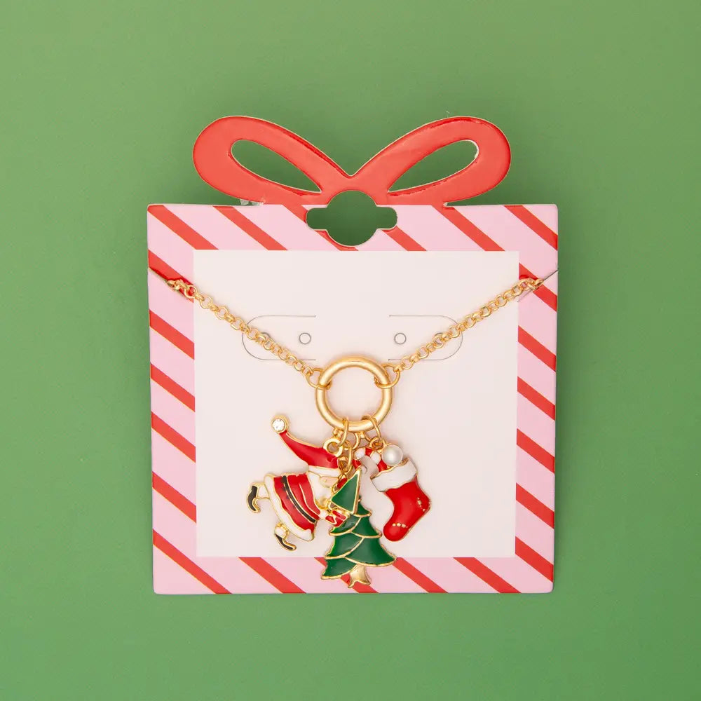 Christmas Themed Multi-Charm Necklace-Santa/Tree