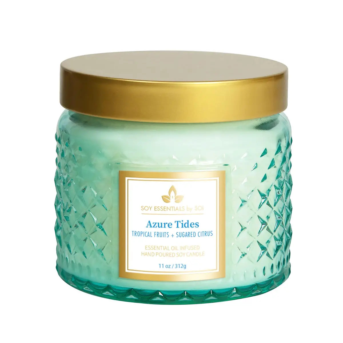 Azure Tides 11oz Faceted Glass Jar Soy Candle