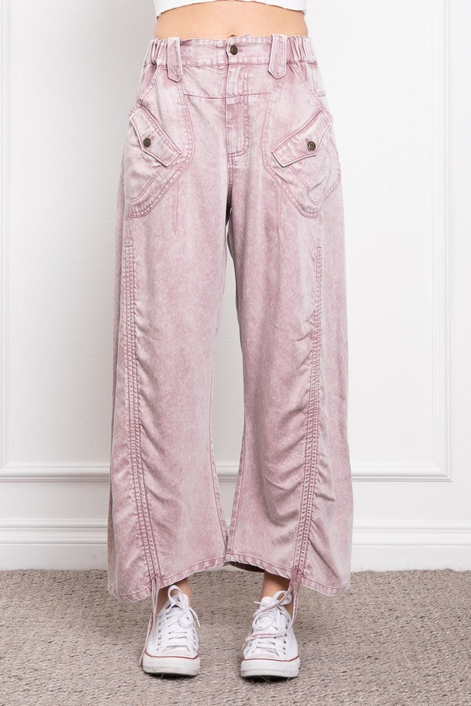 Ruched Leg Cargo Pants-Mauve