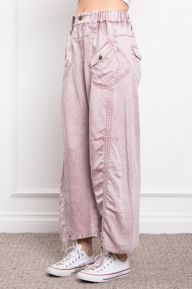 Ruched Leg Cargo Pants-Mauve
