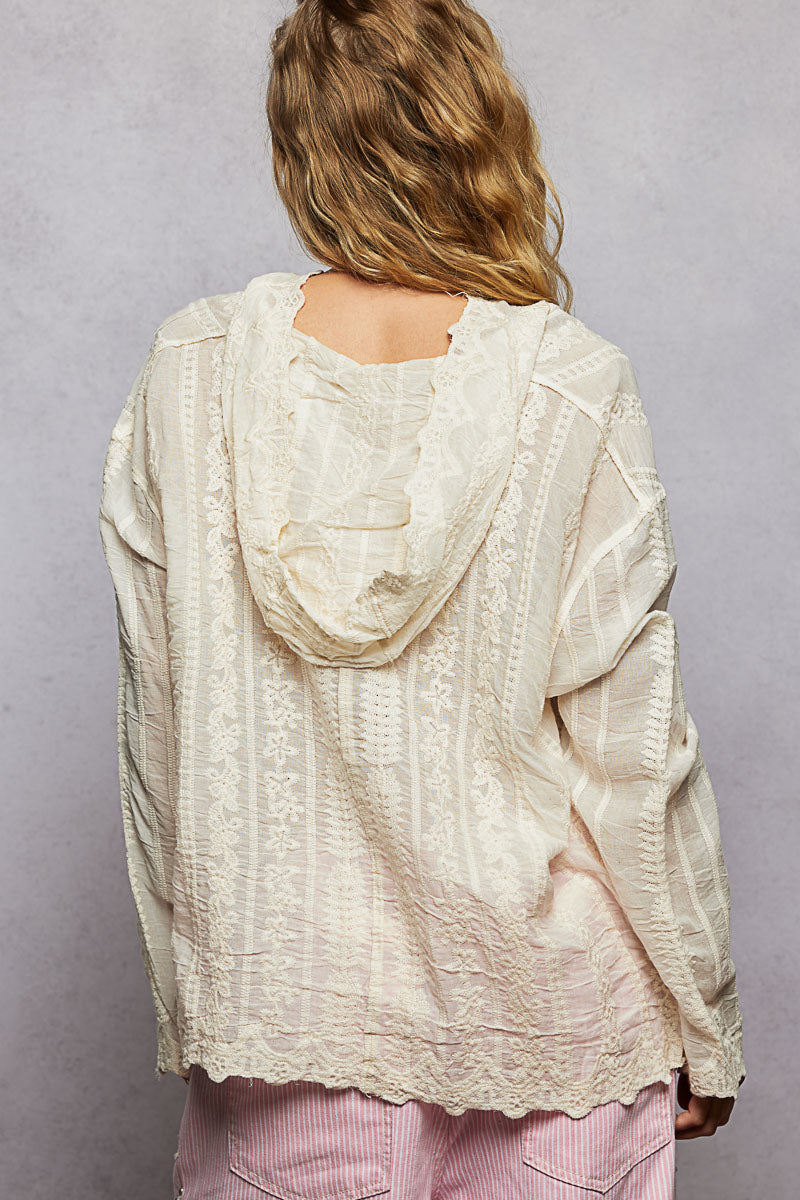 Isolde Hooded Shirt with Embroidery-One Size-Natural