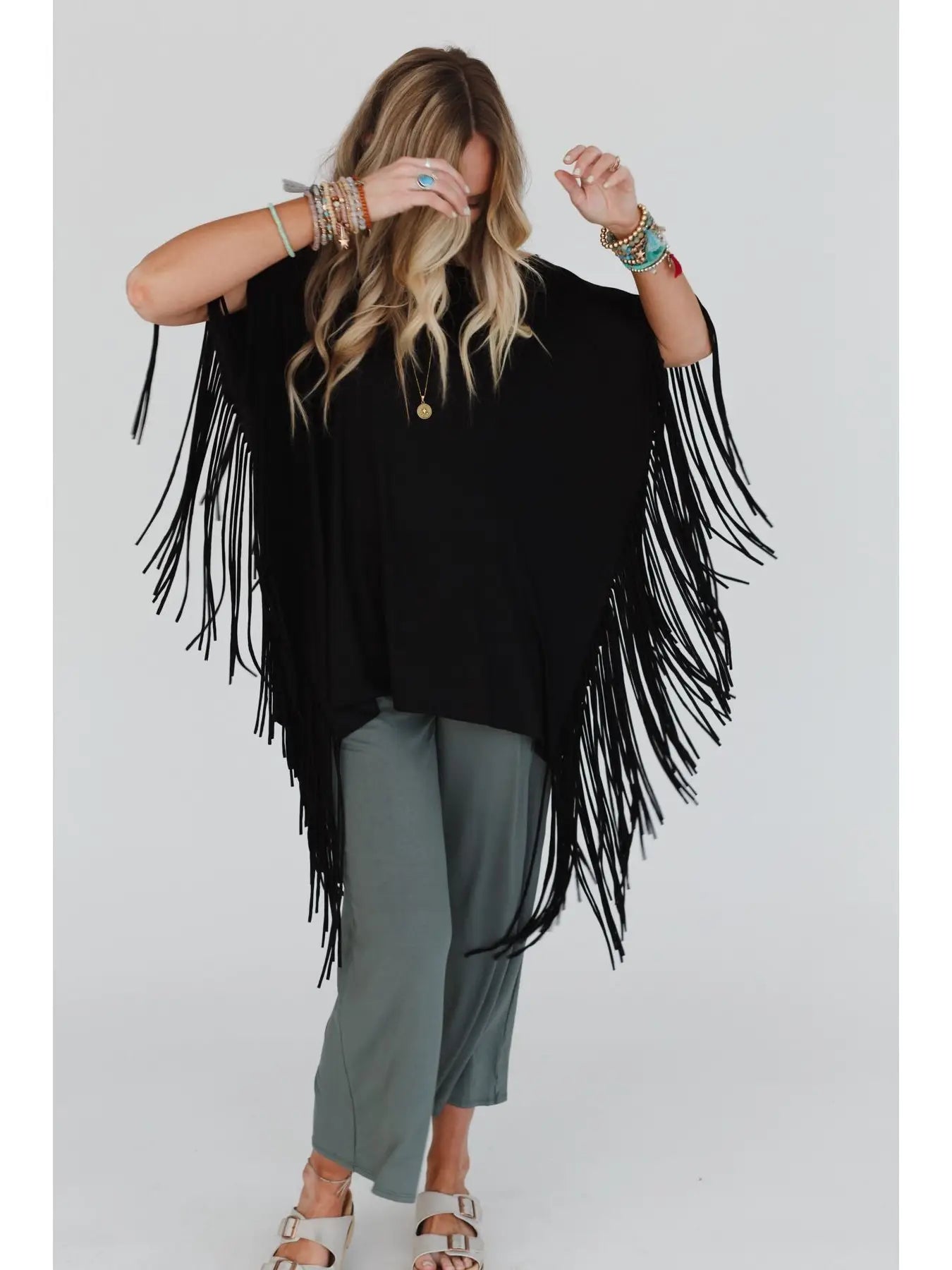 Western Showstopper Fringe Top-Black