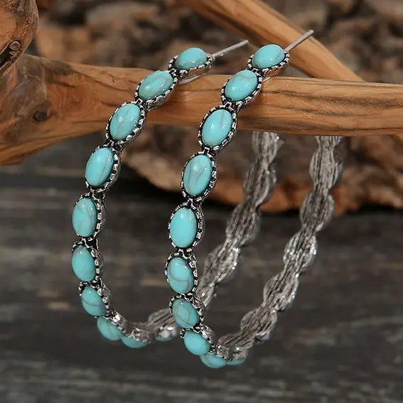 Western Turq Stone Hoop Earrings