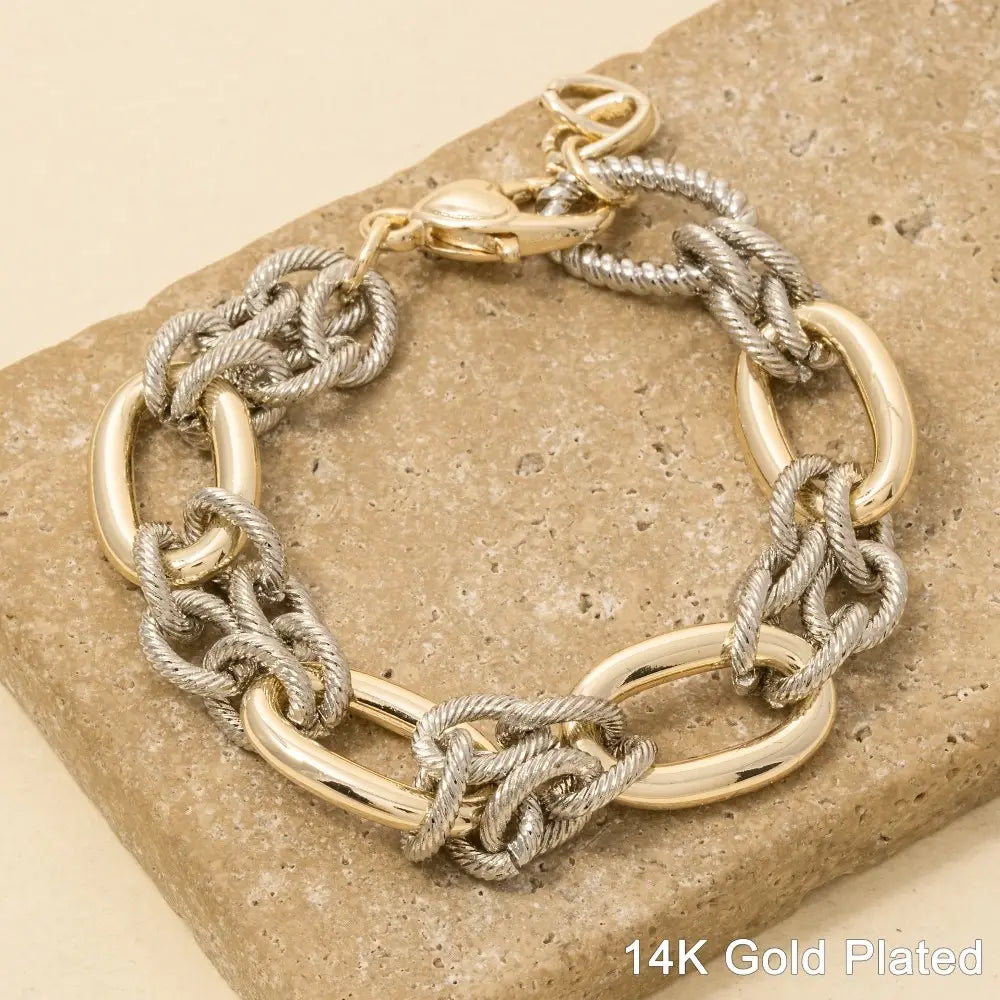 Gold Plated Two Tone Multi Link Chain Bracelet