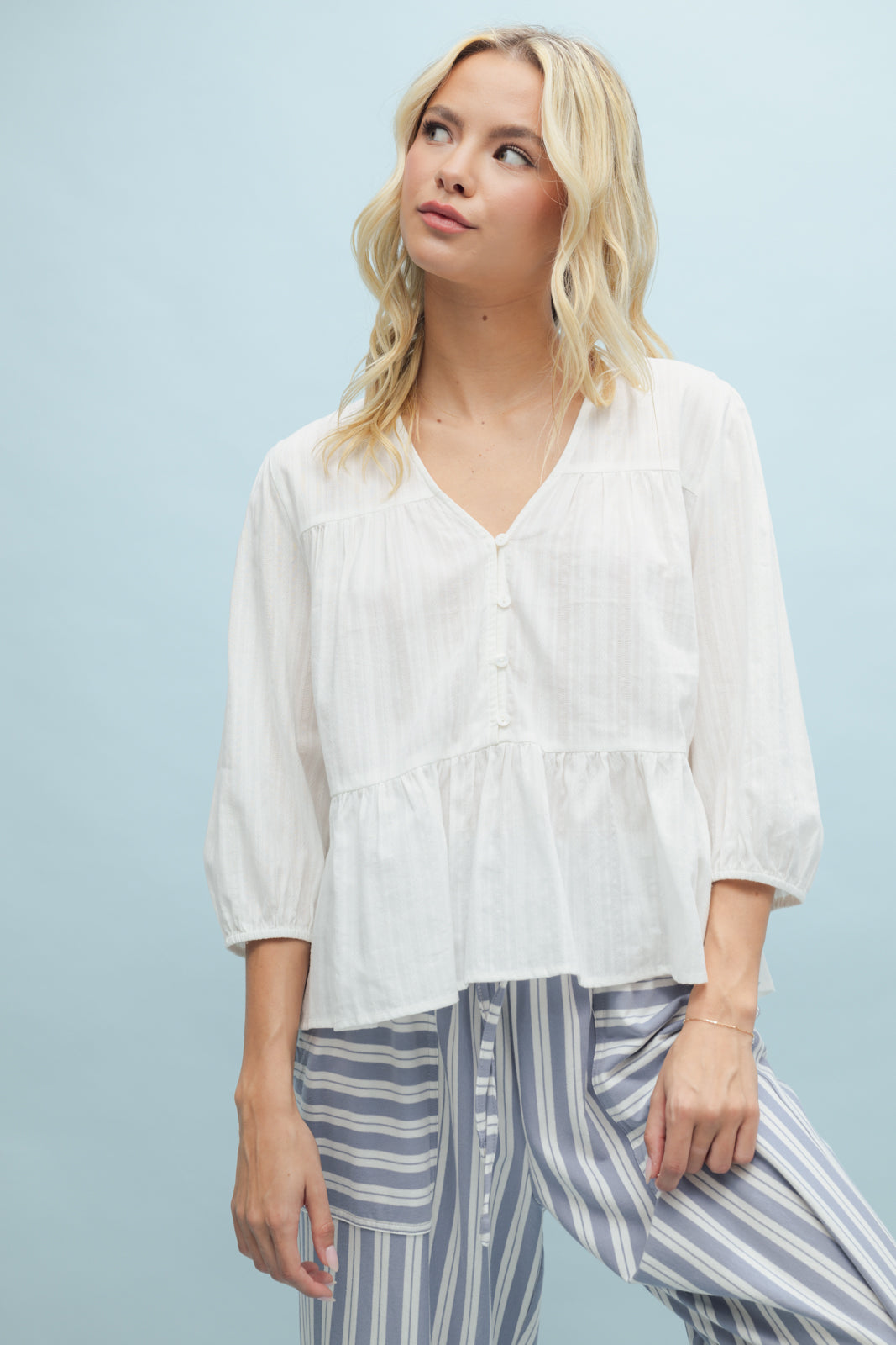 Lilith COTTON PEPLUM BLOUSE-Off White