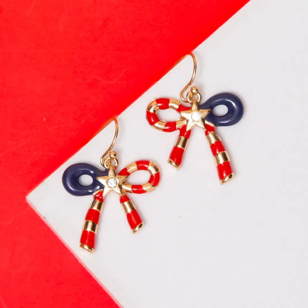 Red White and Blue Bow Drop Earrings
