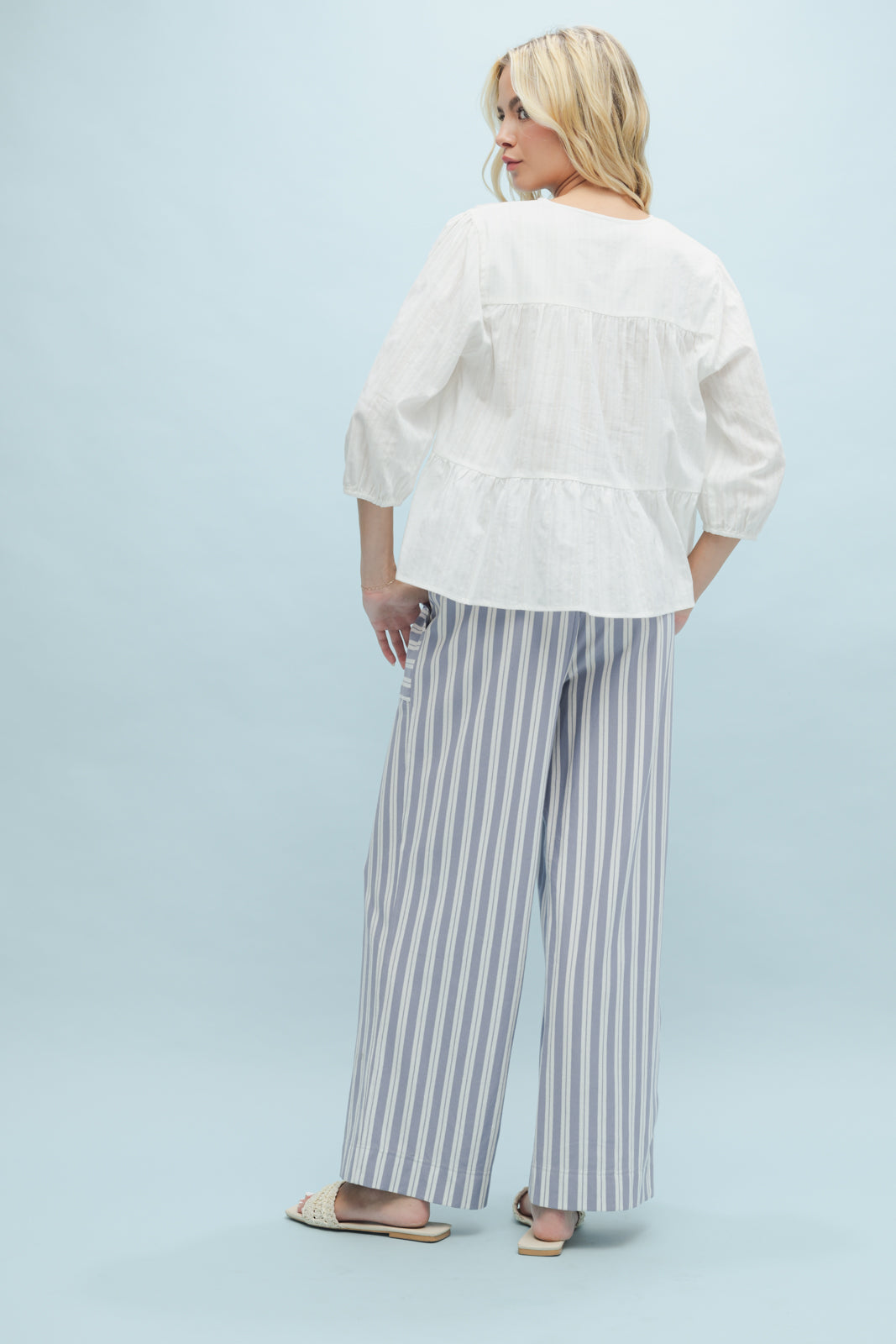 Lilith COTTON PEPLUM BLOUSE-Off White
