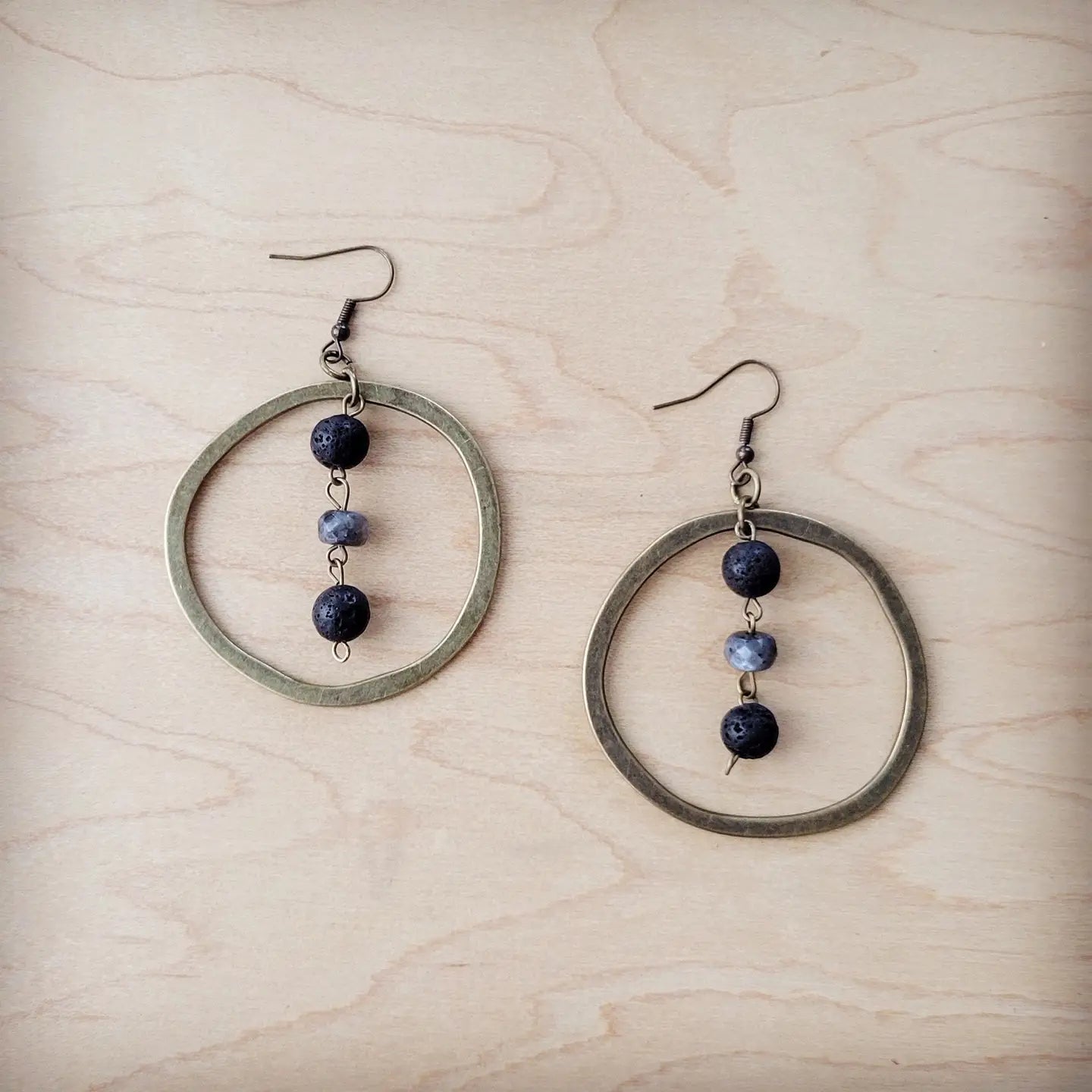 Western Copper Hoop Earrings w/ Labradorite Beads