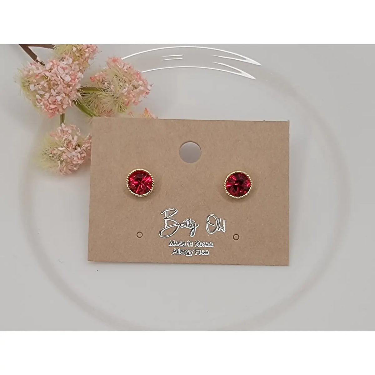 Round Swarovski Element Stud Earrings-Red