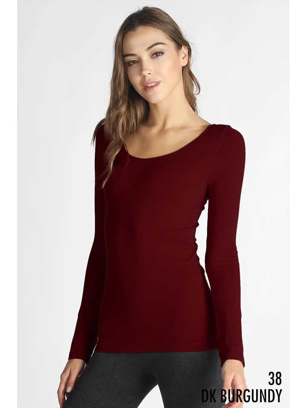 Lura Long Sleeve Scoop Neck Top-DK Burgundy