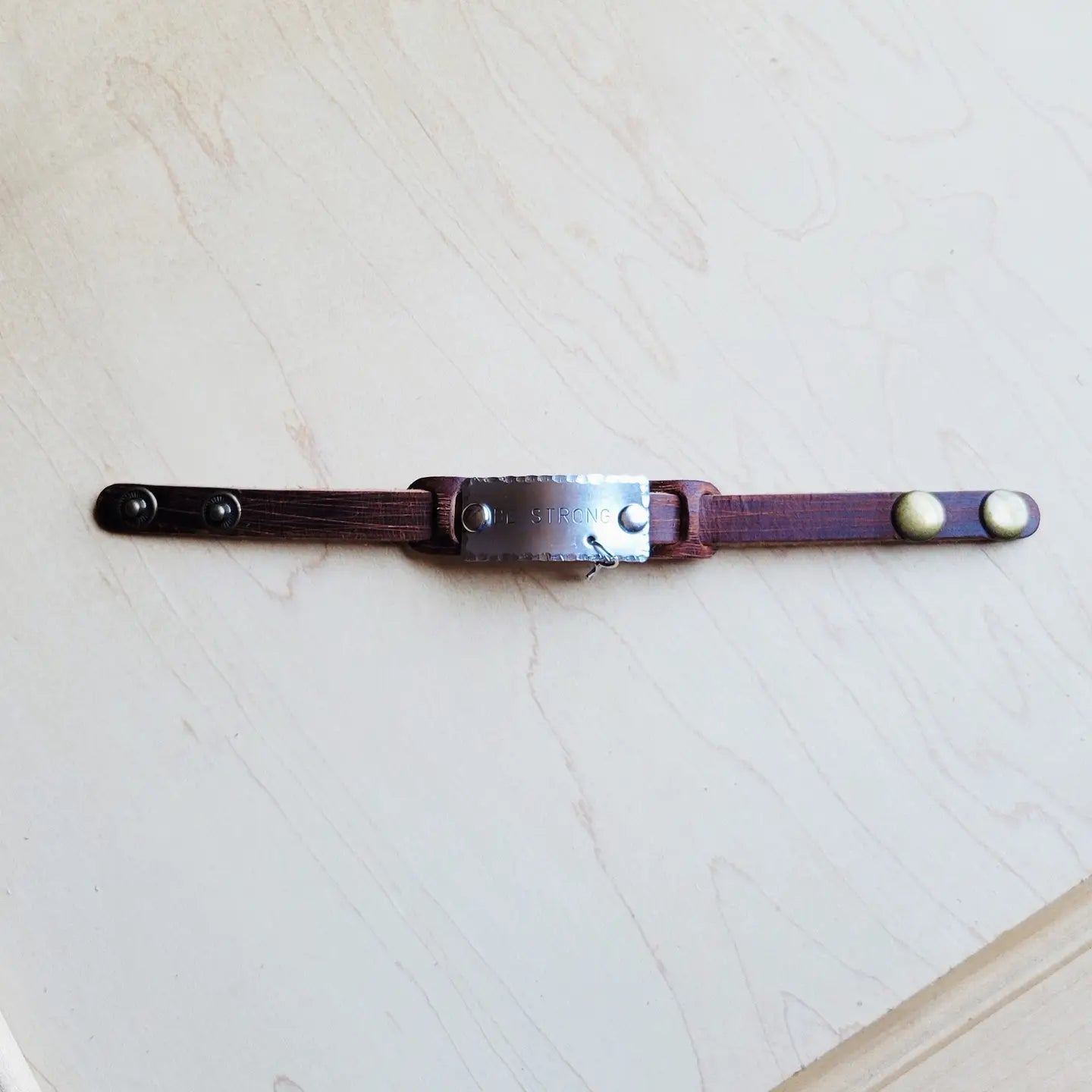 Be Strong Hand Stamped Leather Cuff
