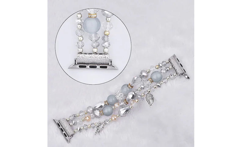 Beaded Apple Watch Bracelet-Light Blue Infinity