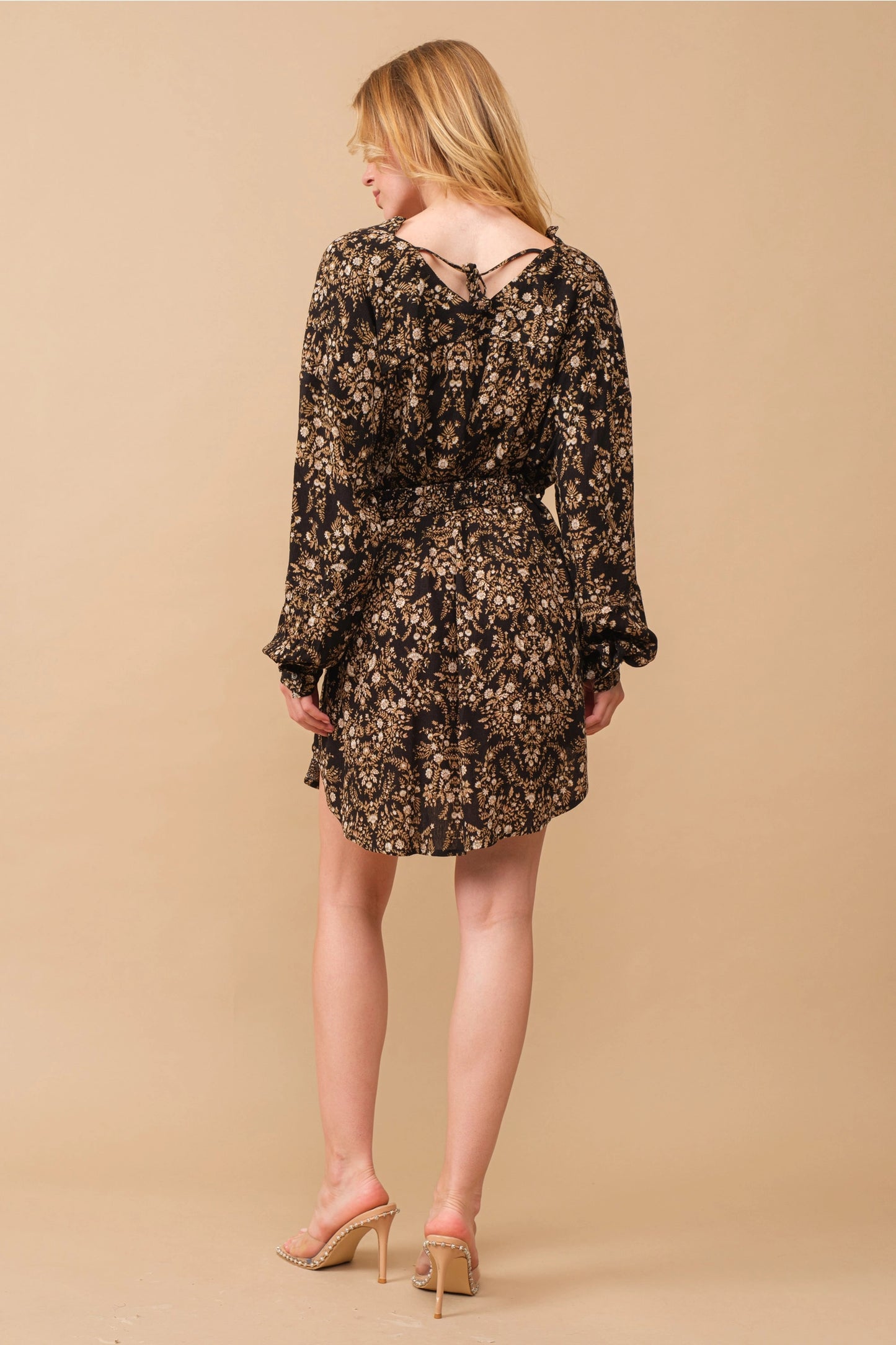 Oakley Crinkle Ditsy Floral Shirt Dress-BLACK