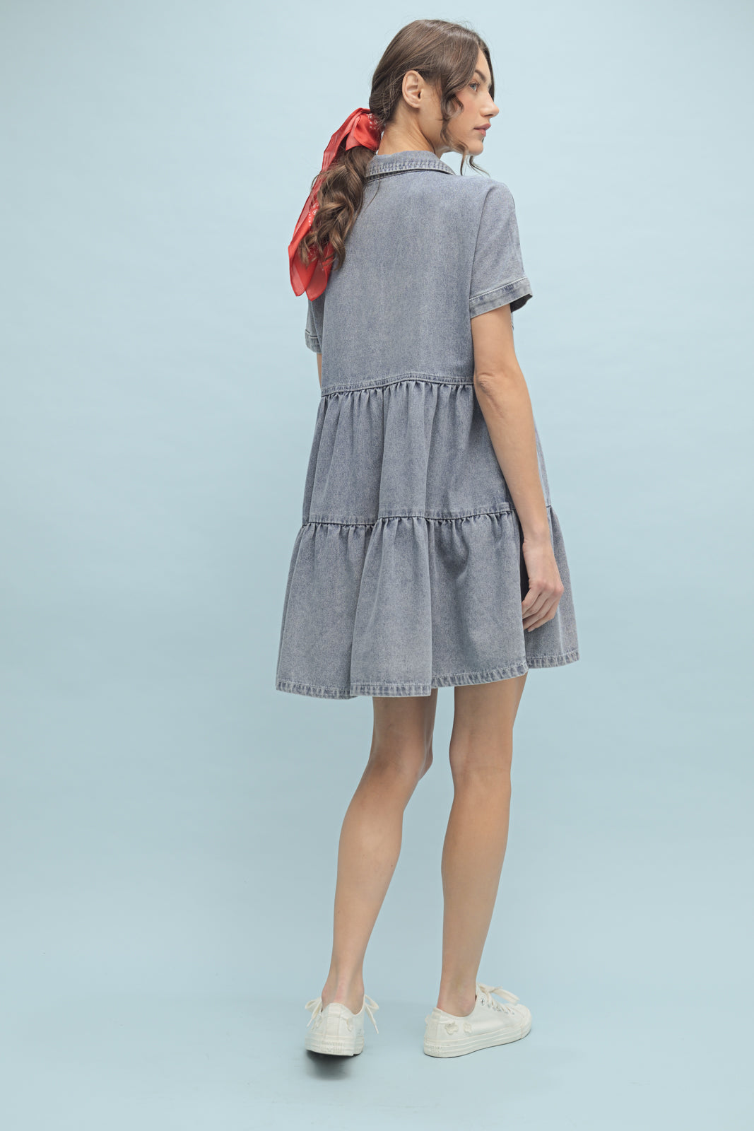 Molly DENIM TIERED BUTTON-UP MINI DRESS