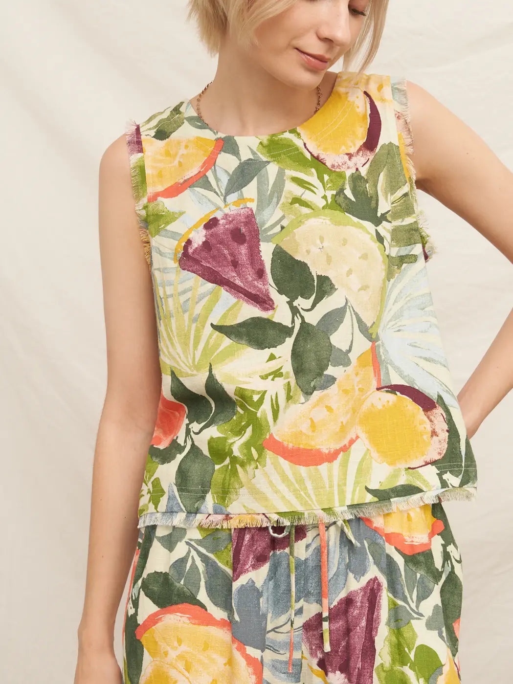 Tropical Fruit Print Sleeveless Top