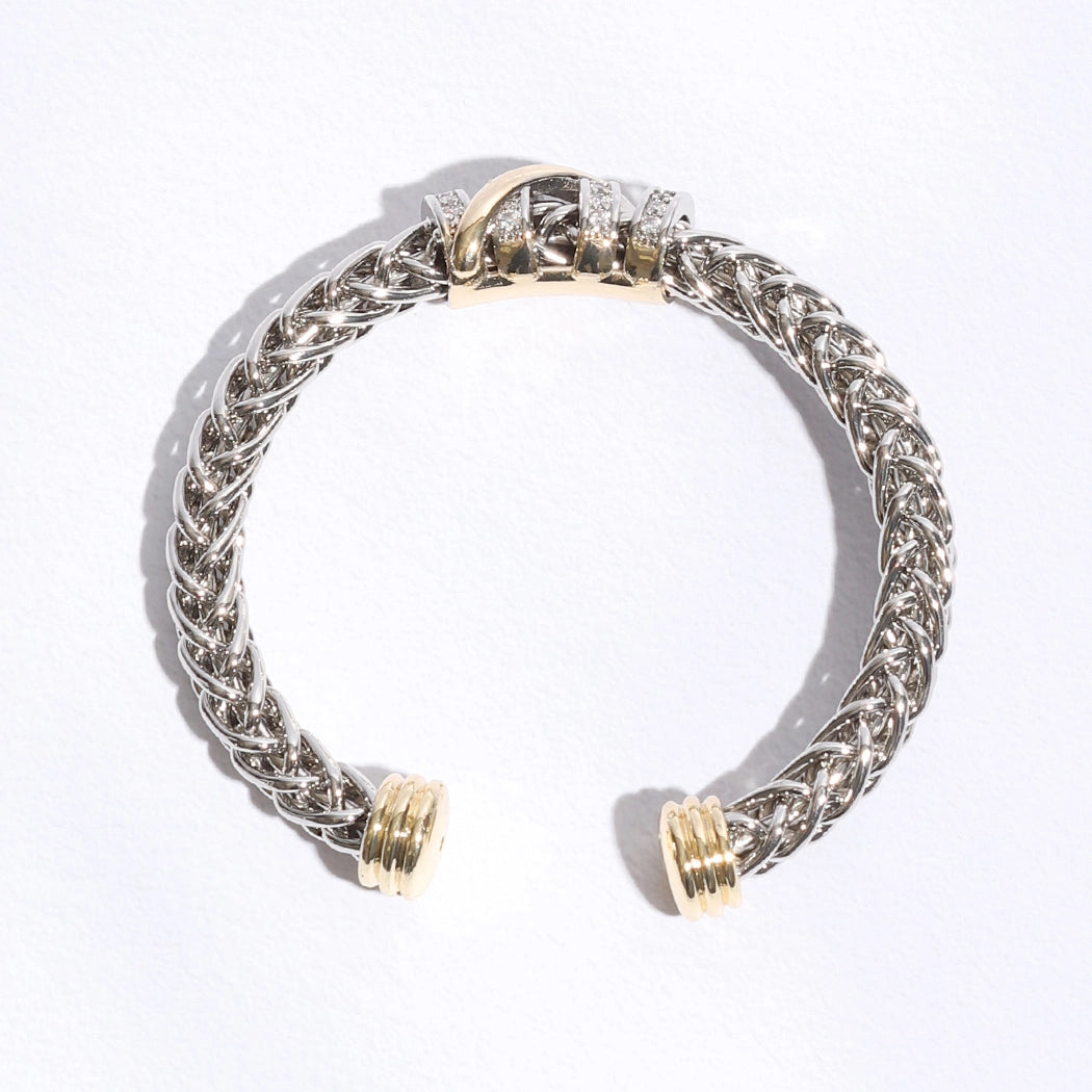 Ponytail 7mm Cross Pave Bar Bangle Bracelet