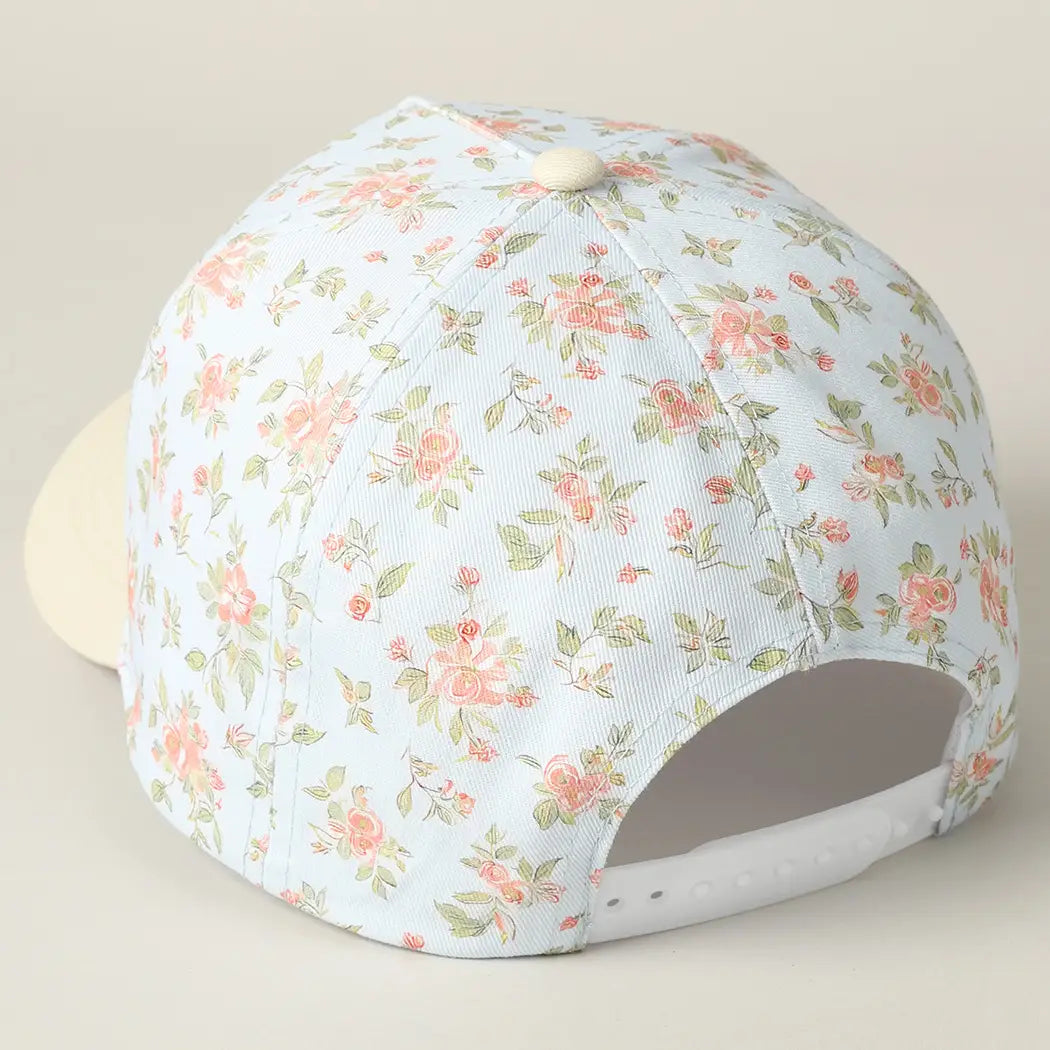 Mama Embroidered Flower Patterntrucker Hat-Blue/Beige