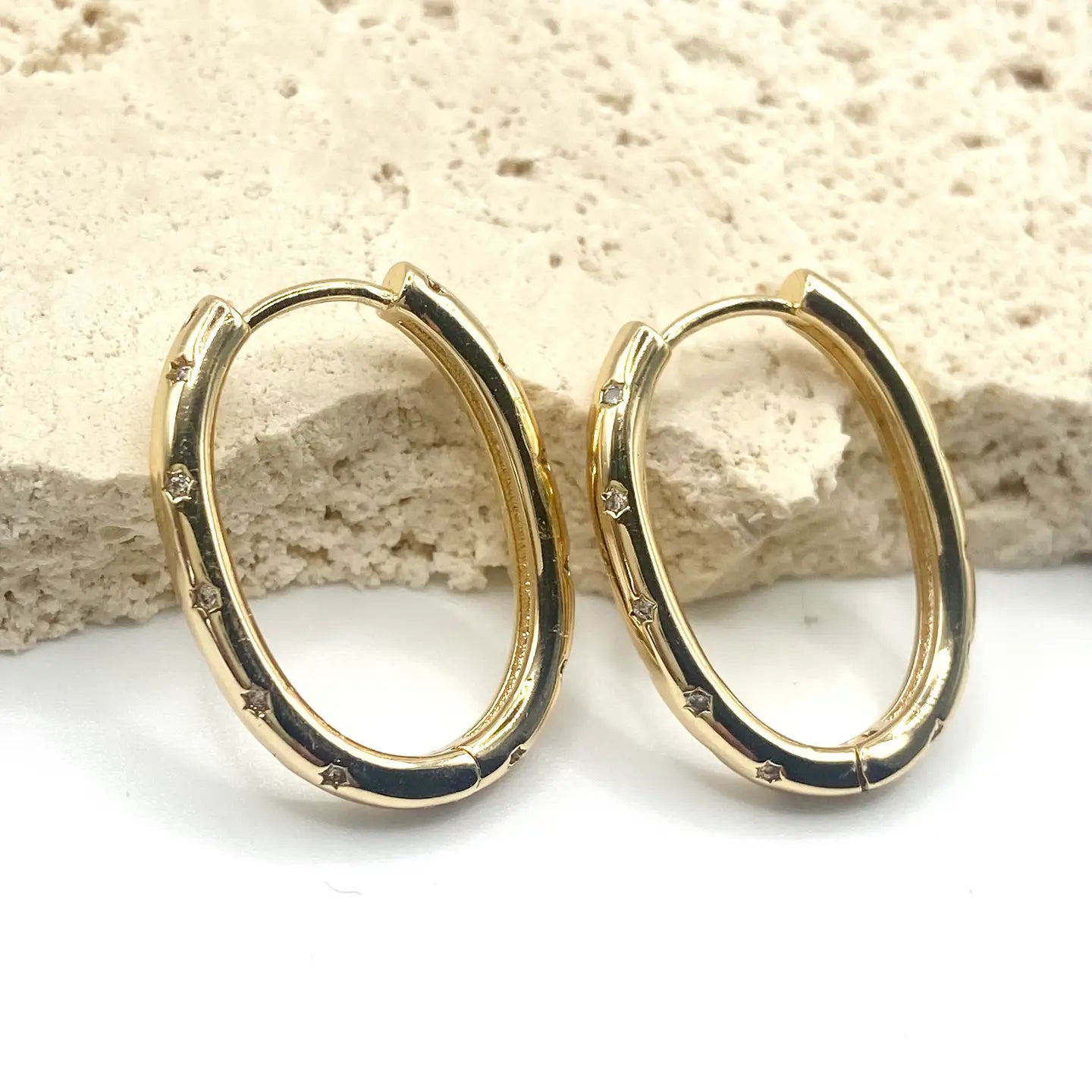 Starburst Oval Hoop Earrings Huggy Huggies-Gold