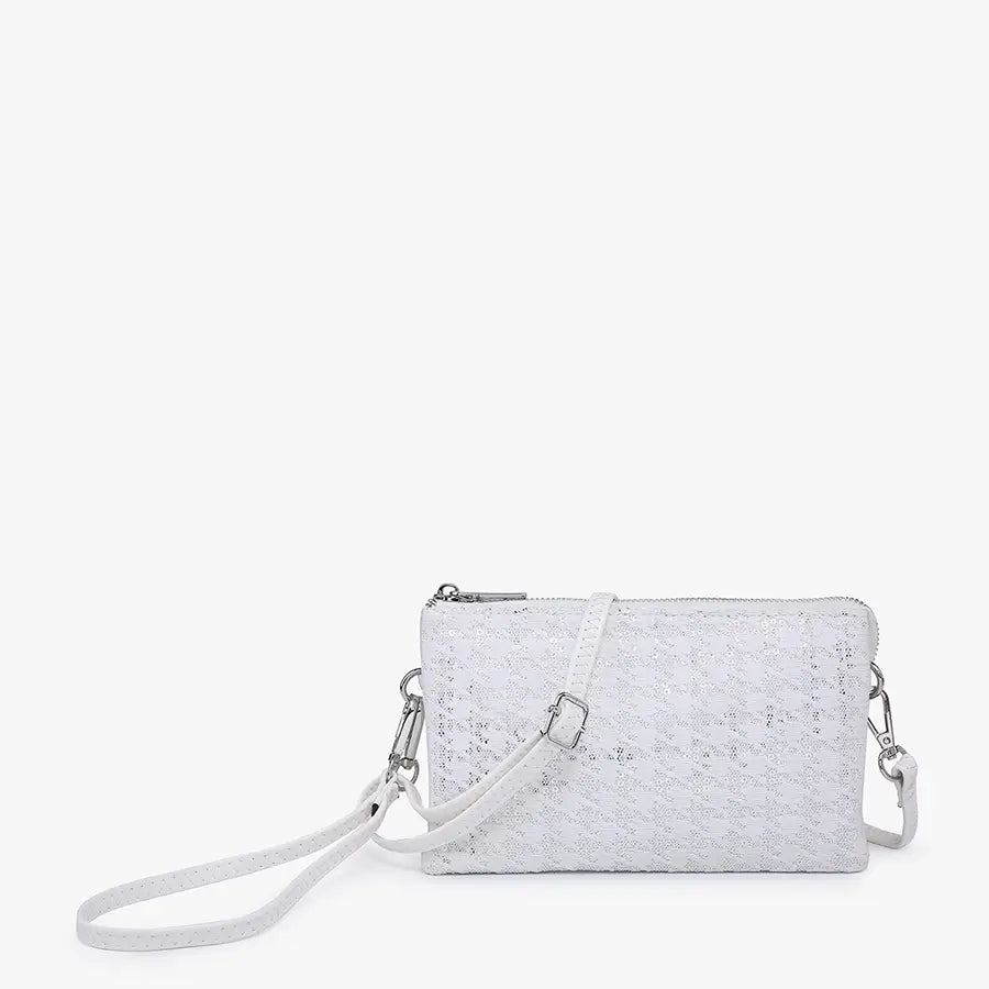 Riley Houndstooth 3 Compartment Crossbody/Wristlet-Sequin White