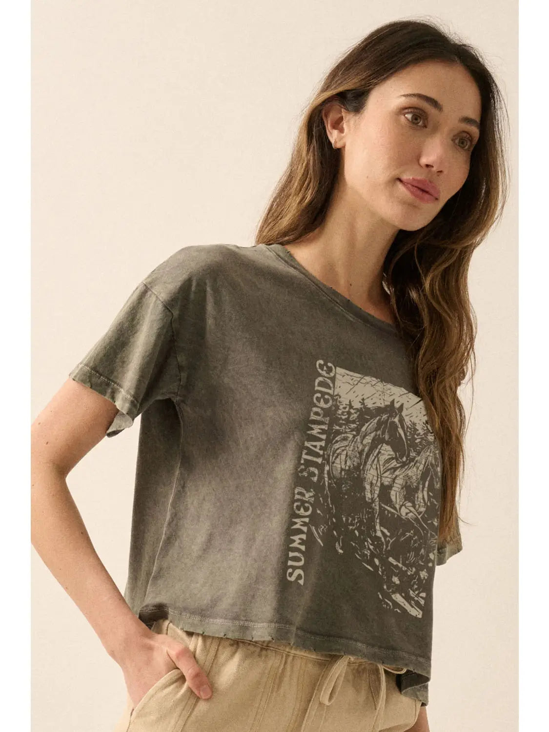 Summer Stampede Distress Cropped Graphic Tee
