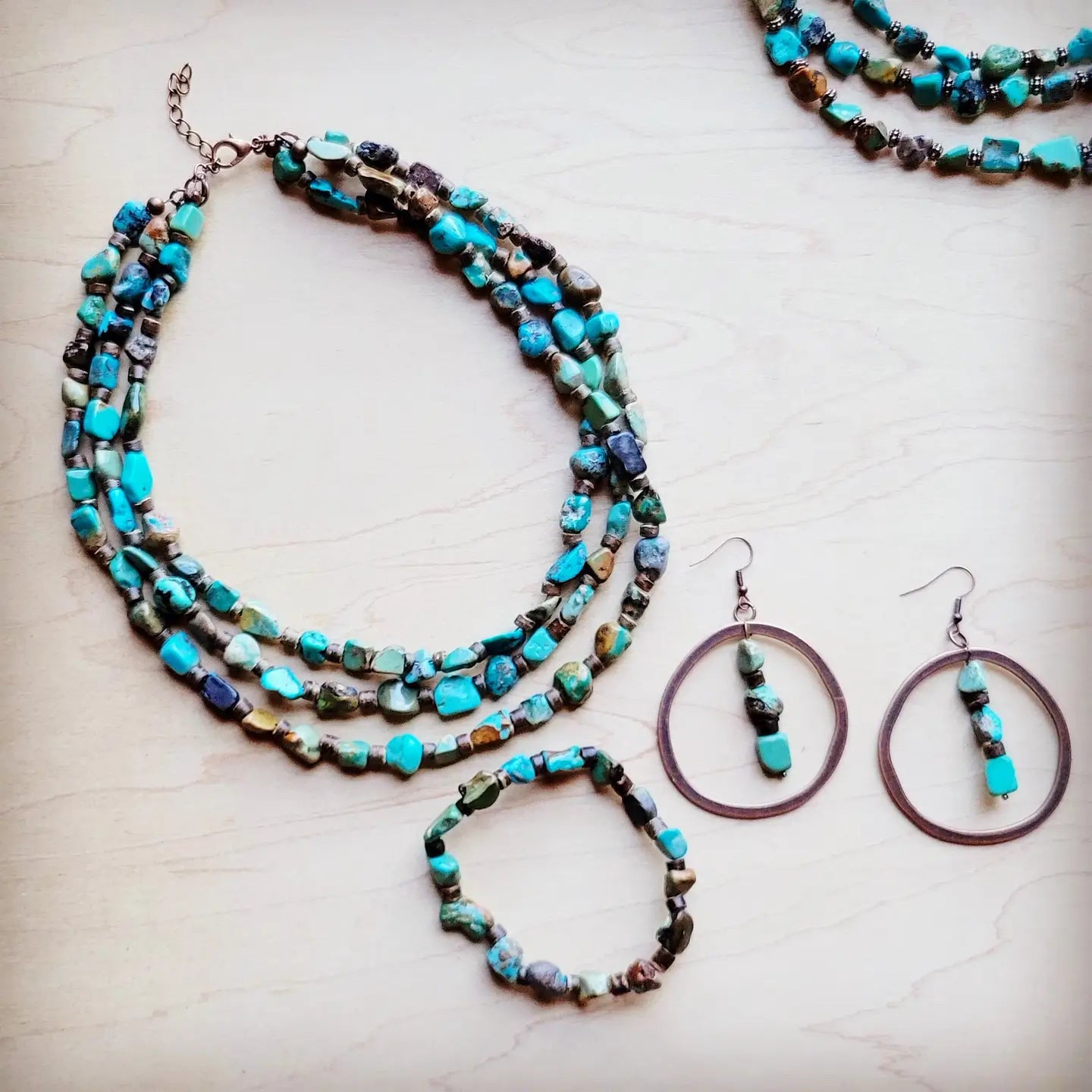 Hubei Turquoise w/ Wood Hoop Earrings