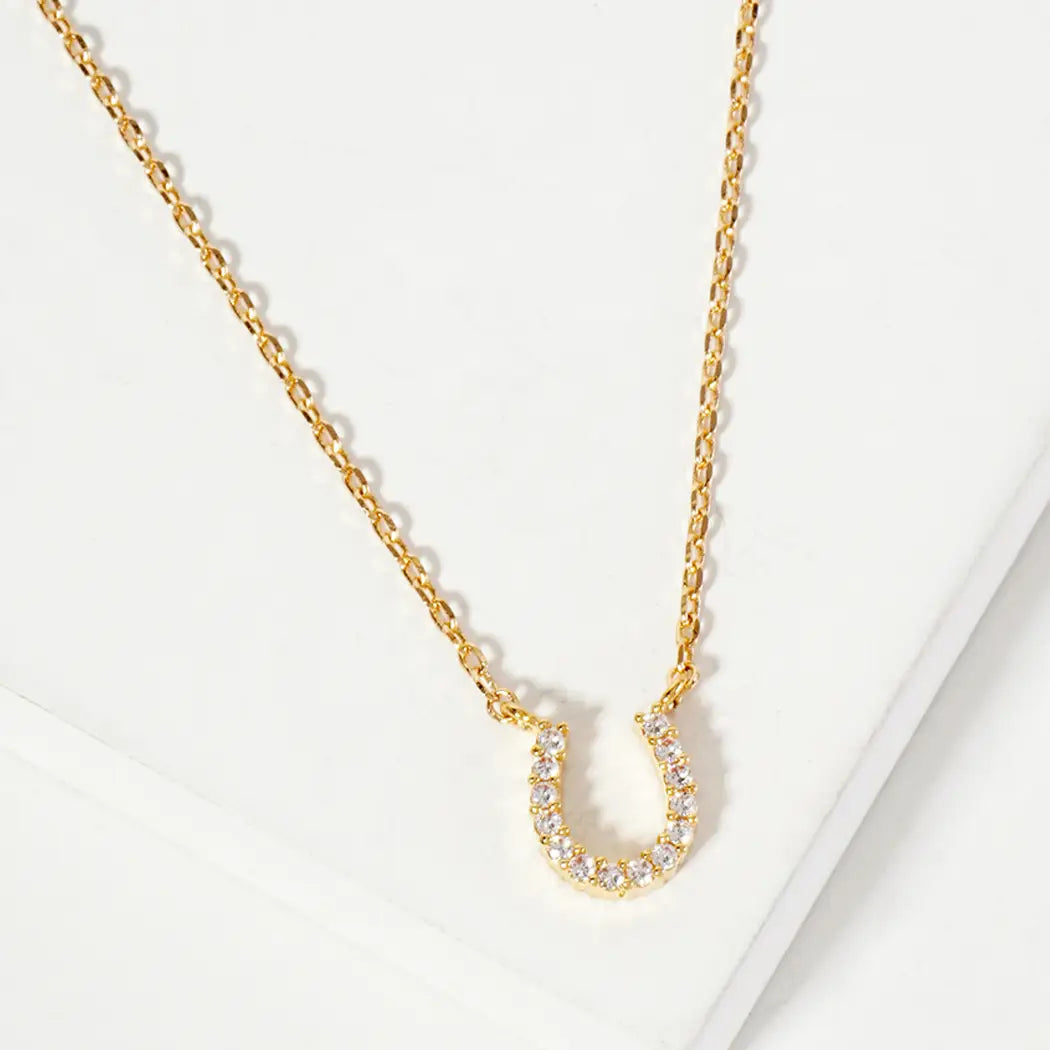 Horseshoe Cz Pendant Gold Dipped Necklace-GDCRY