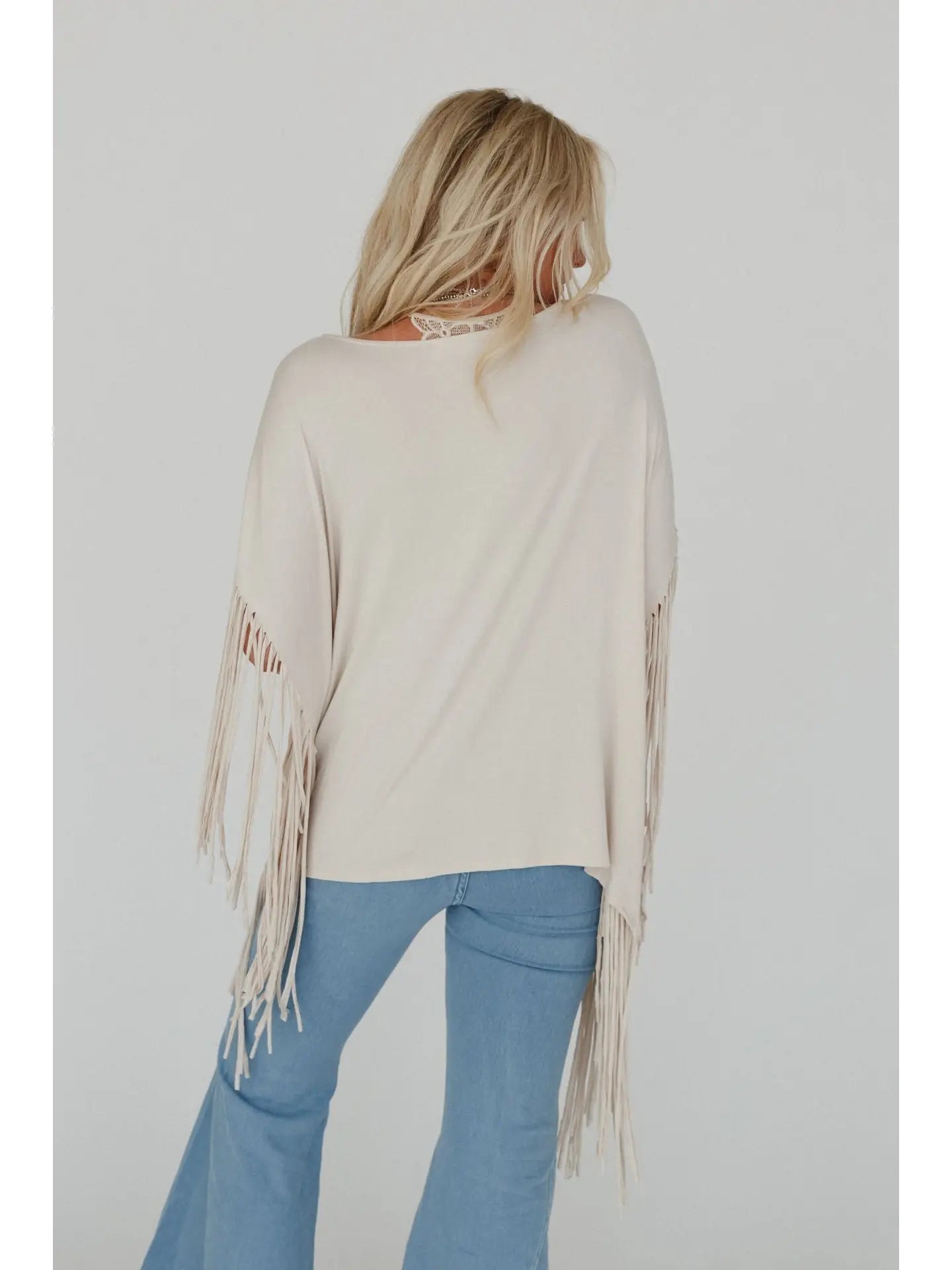 Western Showstopper Fringe Top - Oat